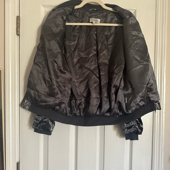 Thick Crushed Charcoal Velvet Bomber Jacket Women’s Sz M Like-New Condition - Picture 9 of 10